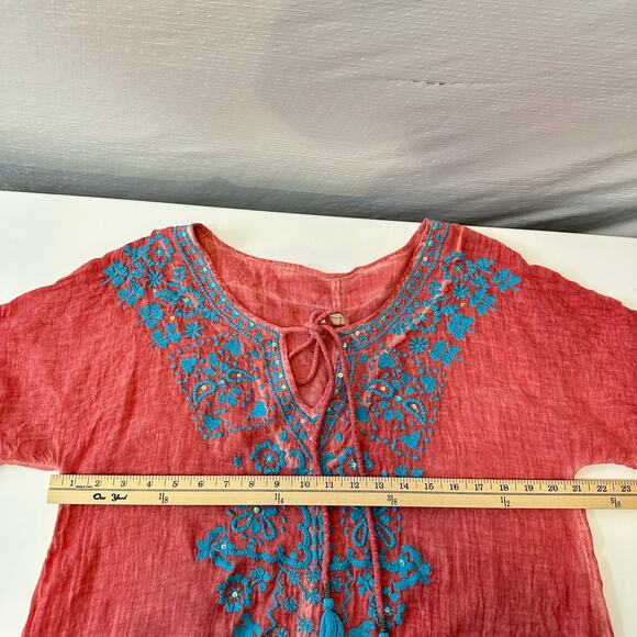 Anthropologie Kyla Seo Josephina Embroidered Dress Coverup Boho Beach Coral - Picture 10 of 11